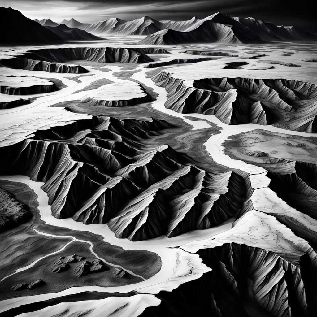 Arctic Wasteland: Hyperdetailed Charcoal Landscape in 8K