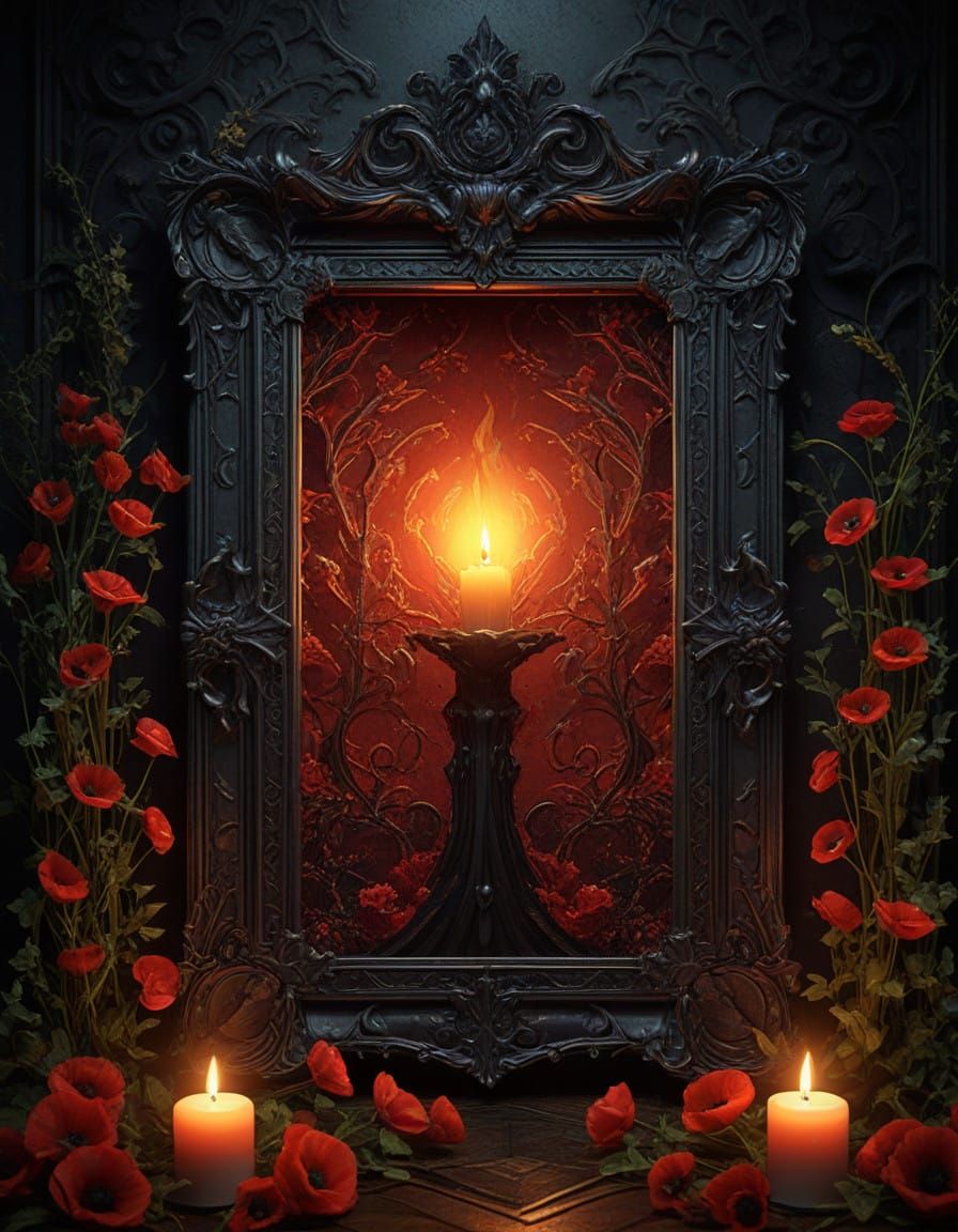 Dark Gothic Masterpiece: Twisted Poppy Vines and Flickering...