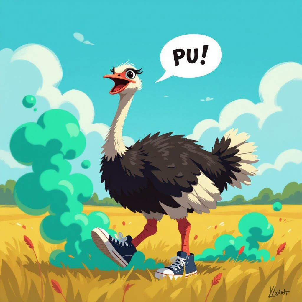 Ostrich in Sneakers Exclaims Over Stinky Feet