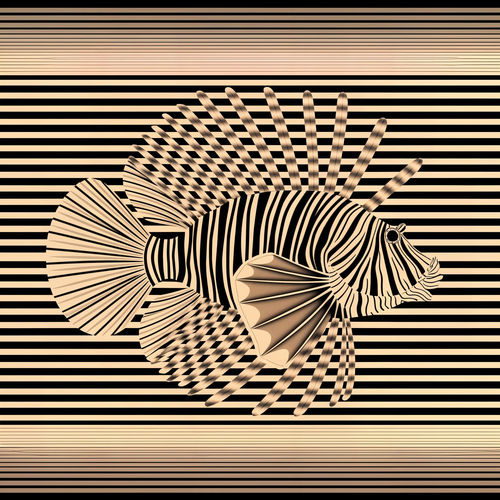 Ethereal Lionfish in Op Art Style