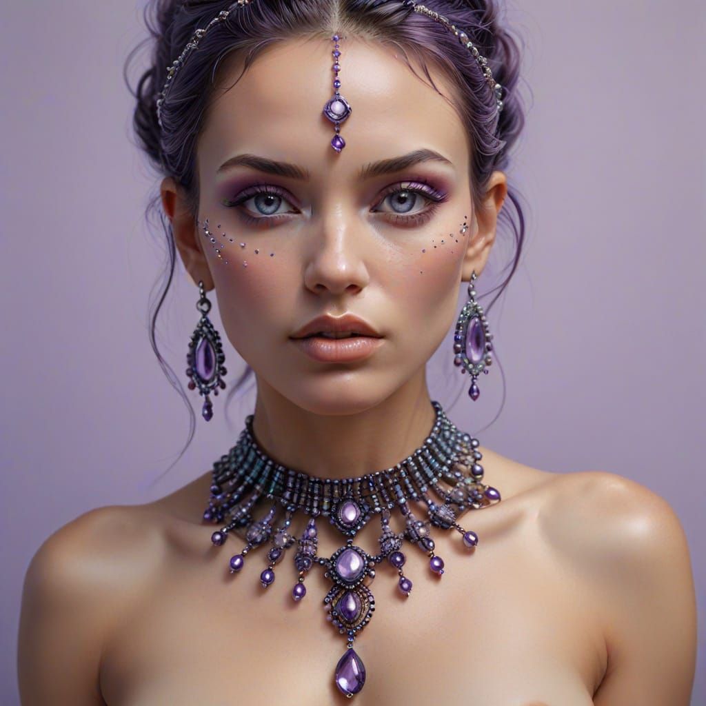 Surreal Hyperrealistic Portrait of a Purple Skinned Goddess