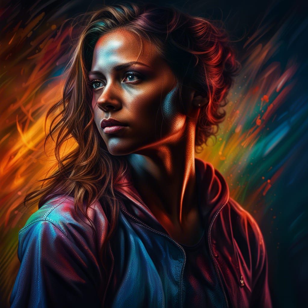 Hyperrealistic Portrait of Athletic Woman in Chiaroscuro Lig...