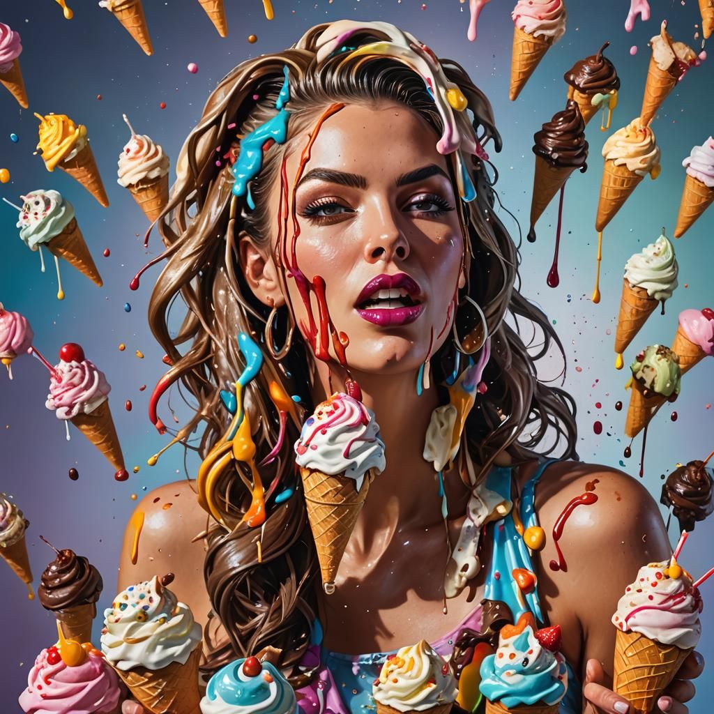 Hyperrealistic Playboy Model's Ice Cream Extravaganza