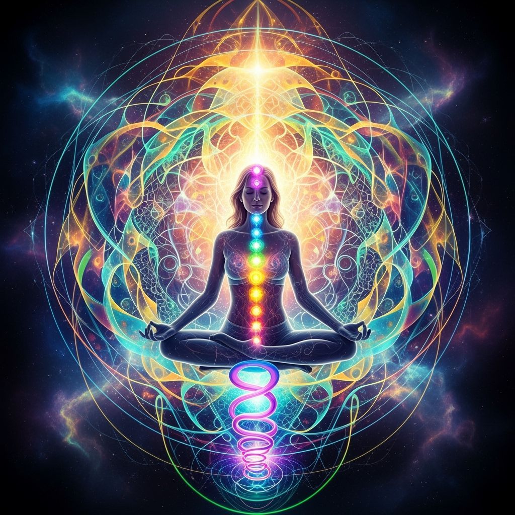 Meditative Woman Surrounded by Swirling Light