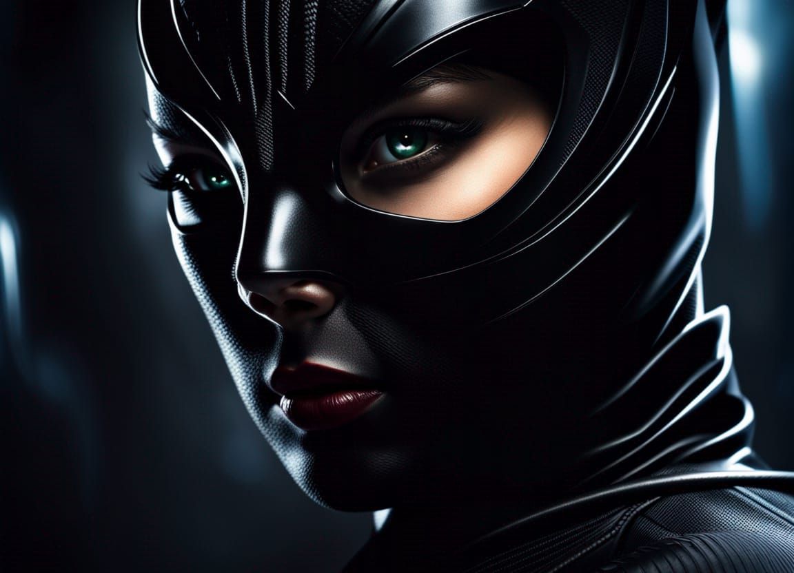 Hyperrealistic Catwoman with Feline Face, Sharp Focus