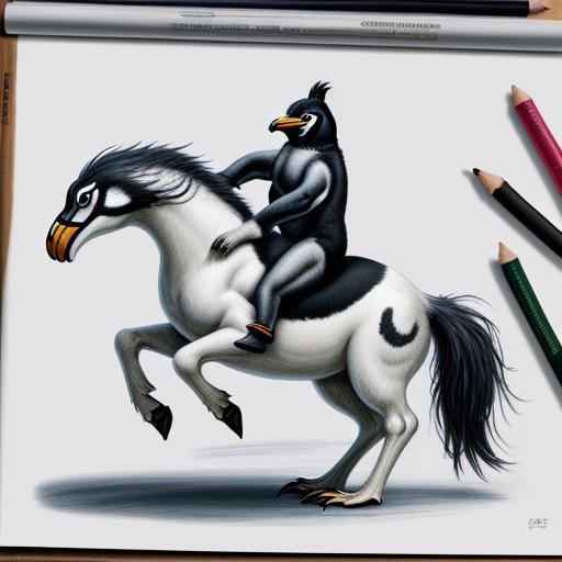 Galloping Penguin Centaur in Furry Art Style