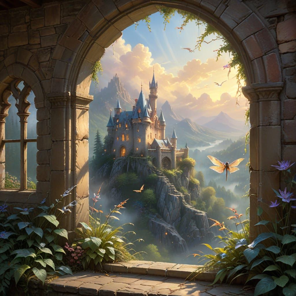 Dragons Soar in Whimsical Castle Scene