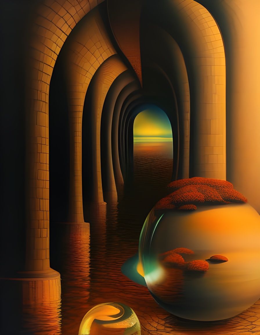 Arched Passageway Inside a Bottle: 3D Photoillustration