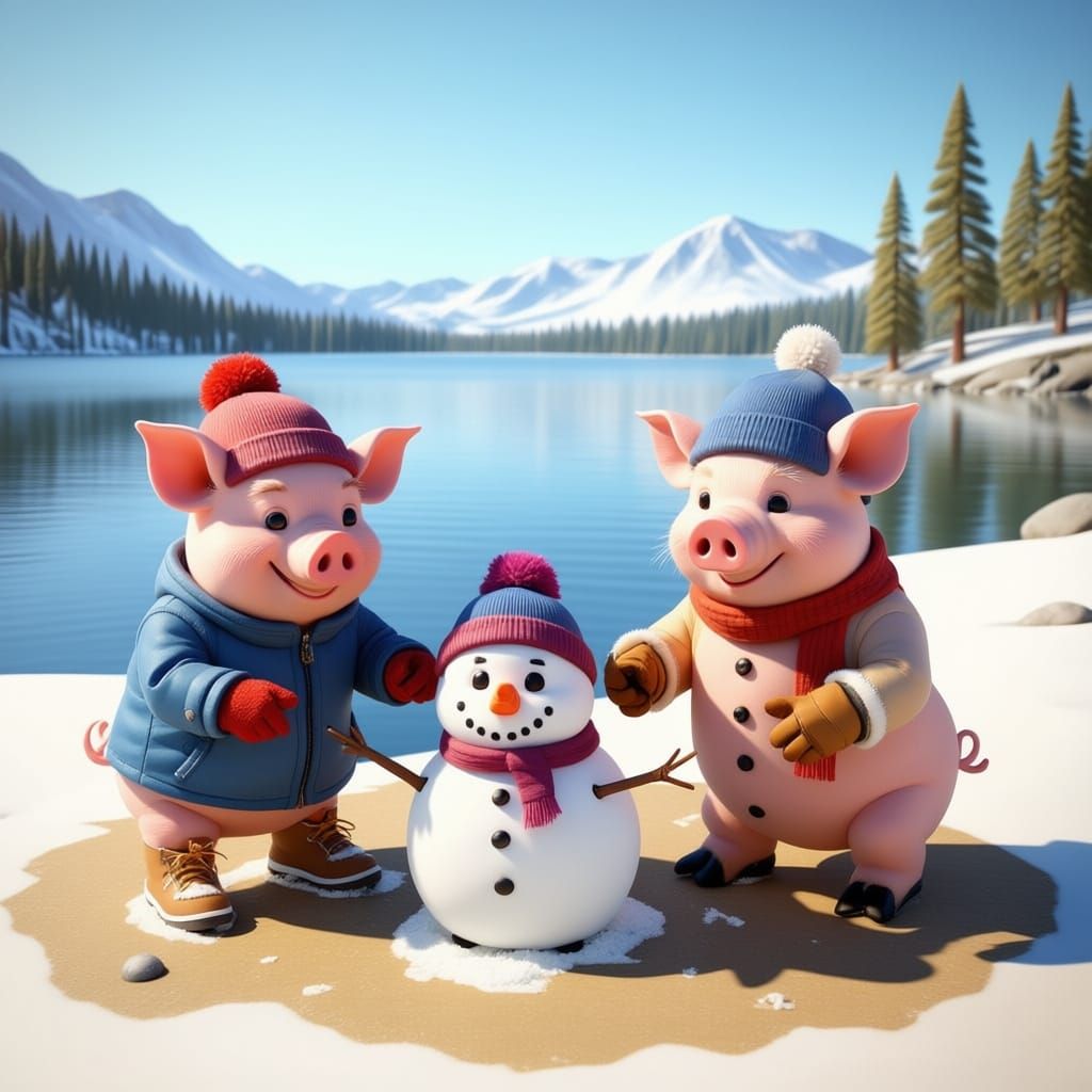Zootopia Characters Build Snowman on Snowy Lake Tahoe