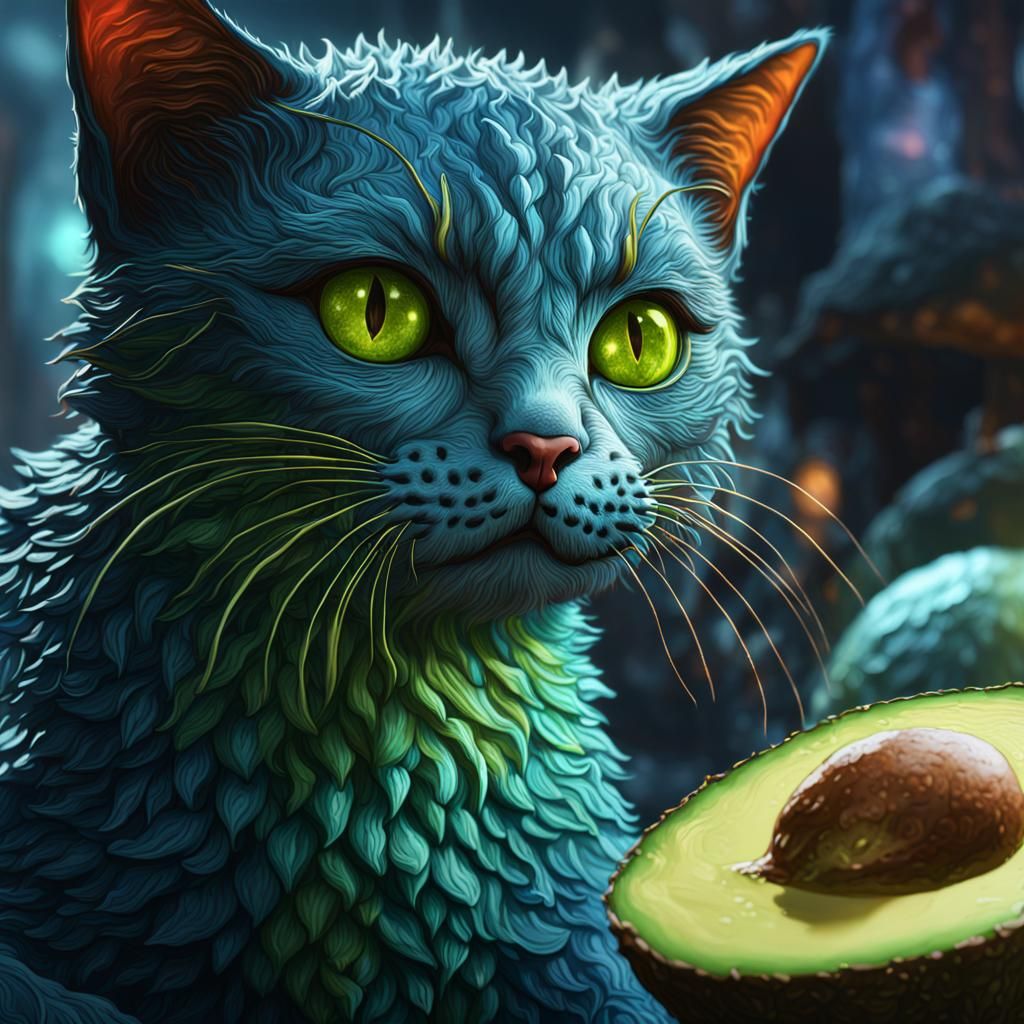 Fantastical Avocado Cat Matte Painting