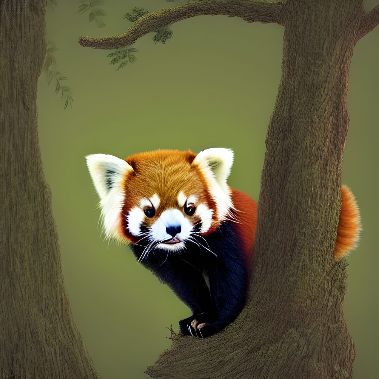 Red Panda Portrait in Tree, Photorealistic Style