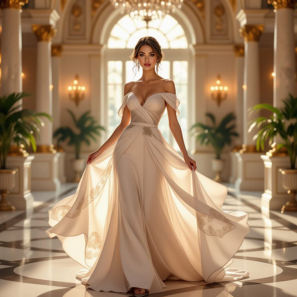 Elegant Woman in Ballroom, Mucha & Jean Inspired