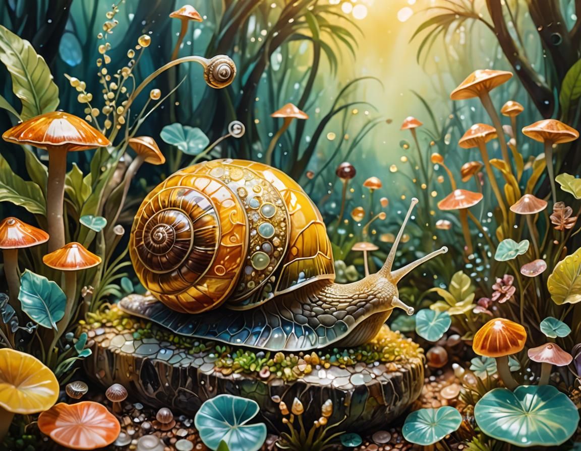 Translucent Glass Snail in Tropical Scene