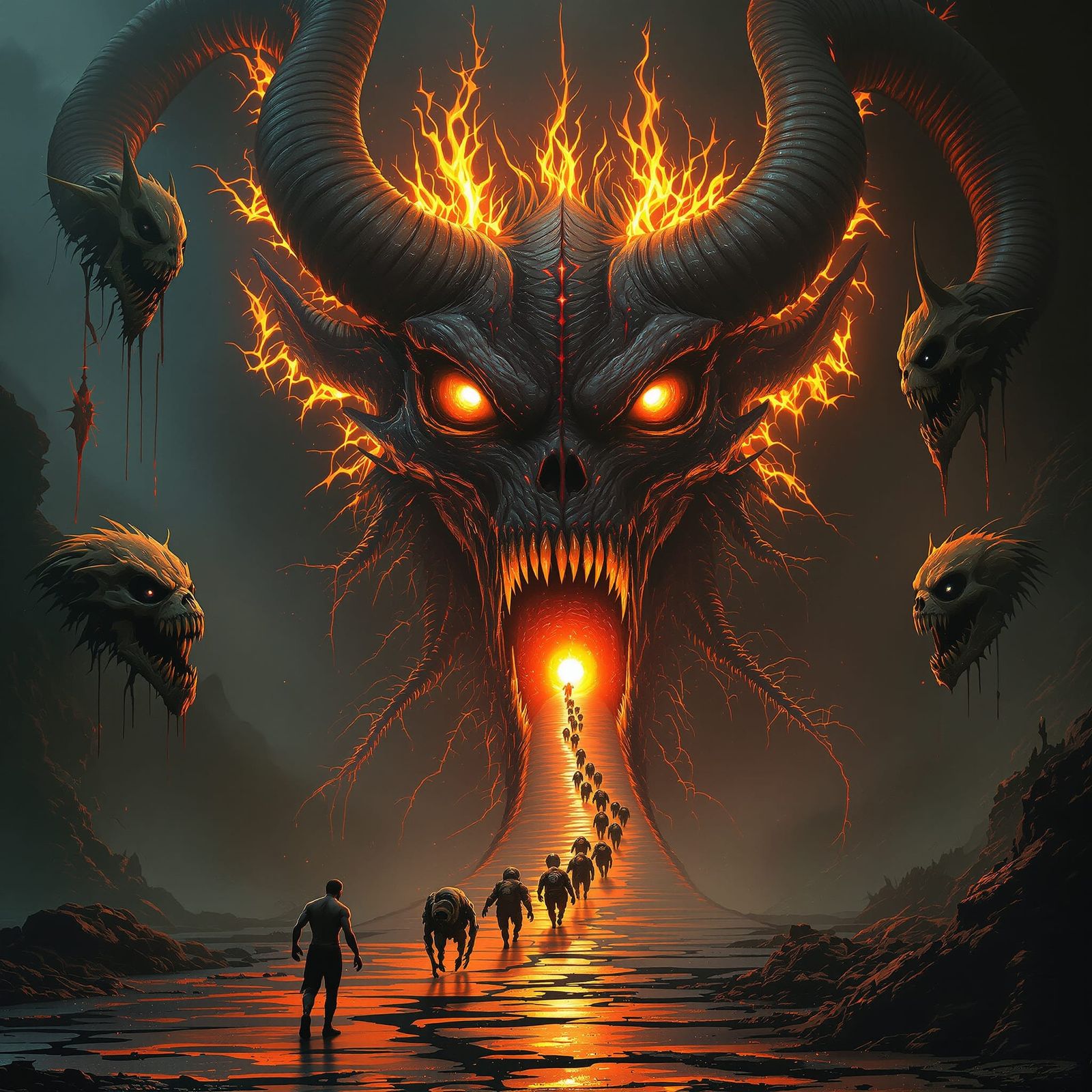 Surreal Demon Head Portal with Serpent Creatures