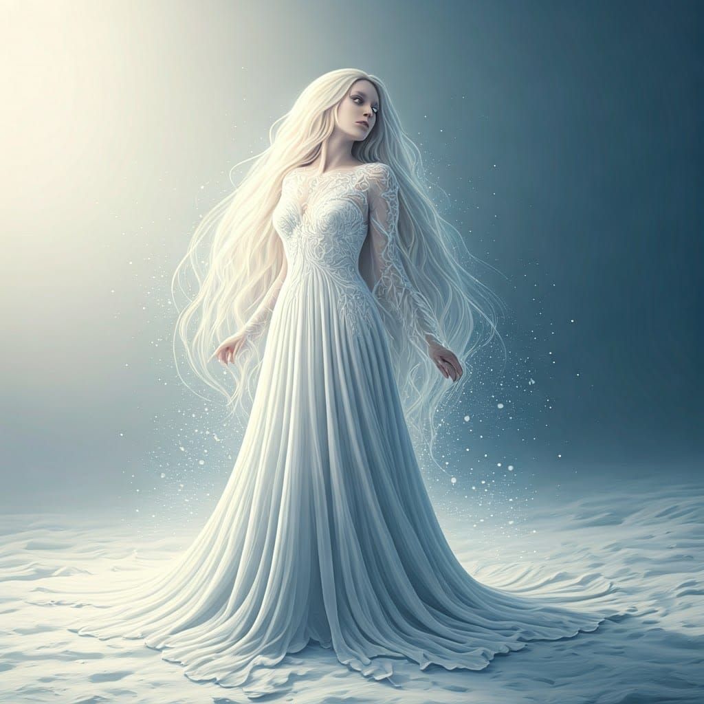 Ethereal Woman in Snowy Landscape