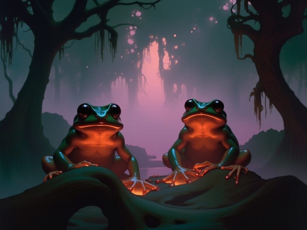 Surreal Alien Marshland Scene in Art Nouveau Style