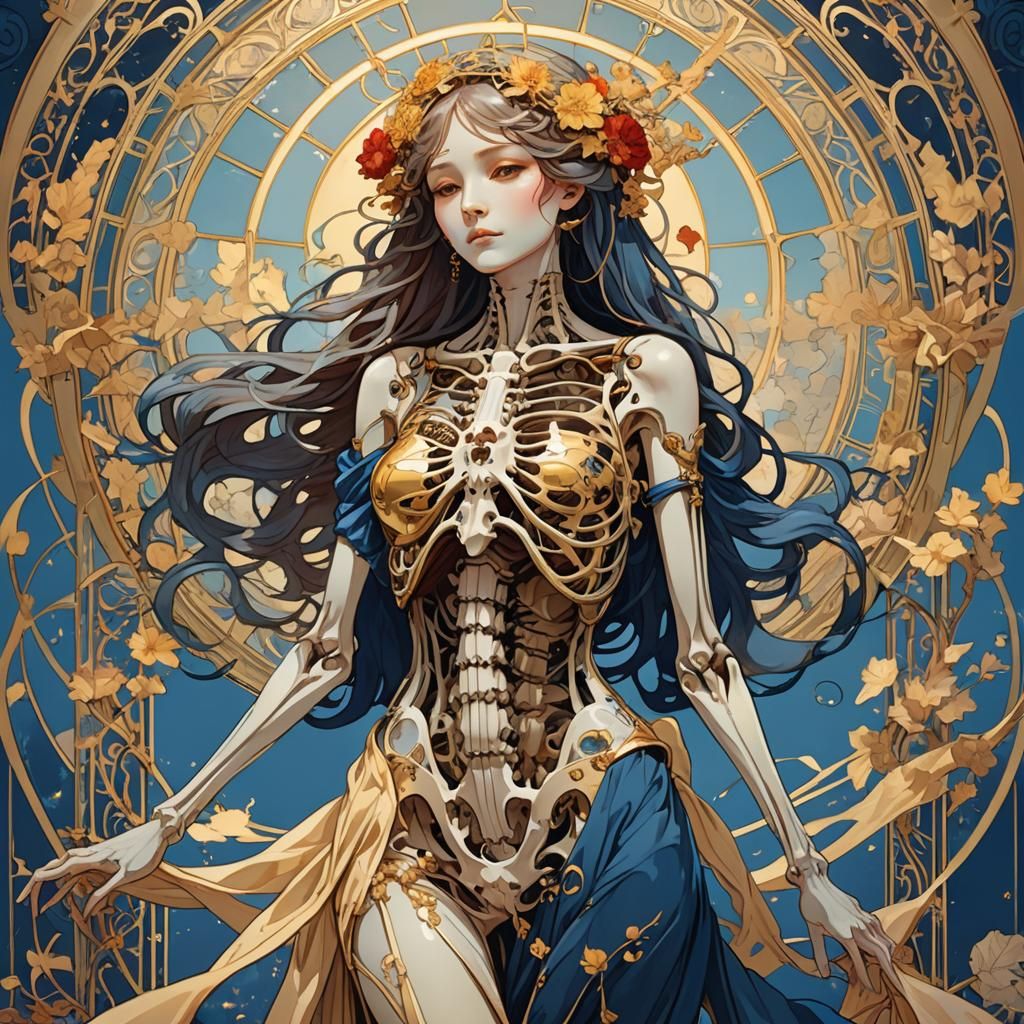 Elegant Art Nouveau Figure in Blue Sky