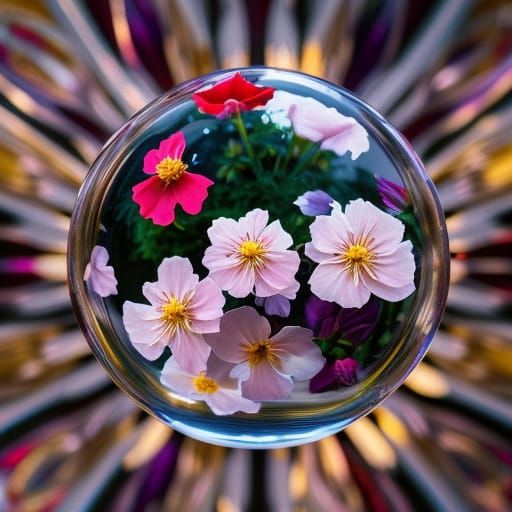 Flower Petals and Goldfish in Glass Orb