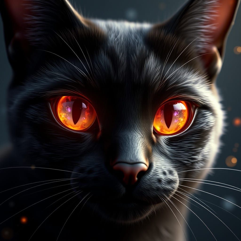 Whispers of the Cosmos: Elegant Black Cat with Supernatural...