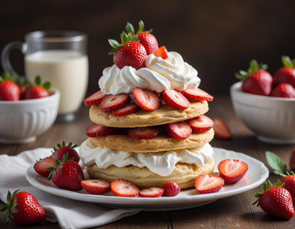 Delicious Strawberry Shortcake with Cream and Biscuits