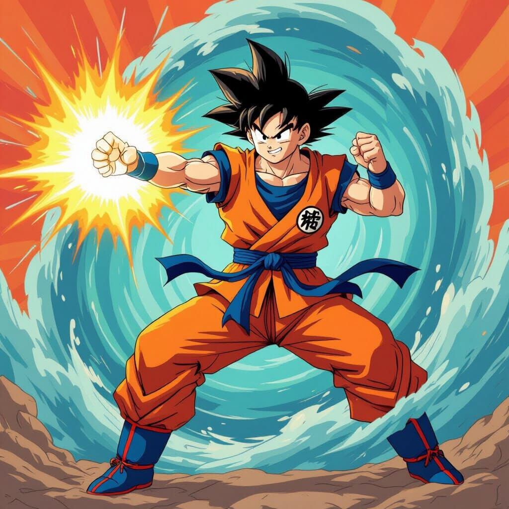 Goku's Kamehameha in Manga Anime Style