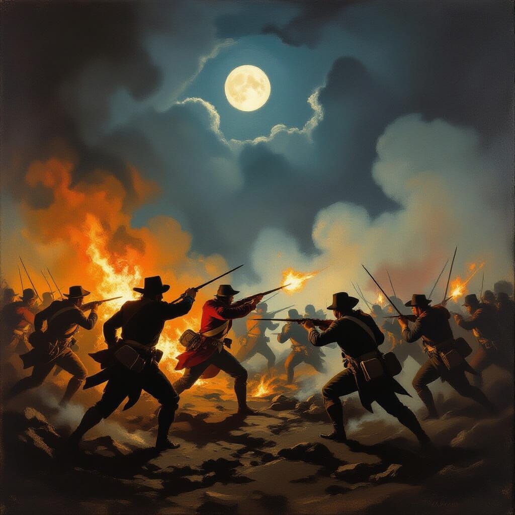 Spanish Guerillas Battle Napoleon's Troops in Goya Style