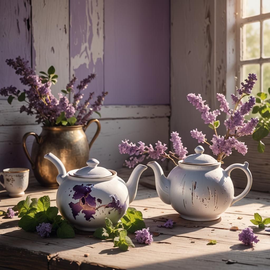 Worn Teapot Still Life in Hyper-Realistic Style