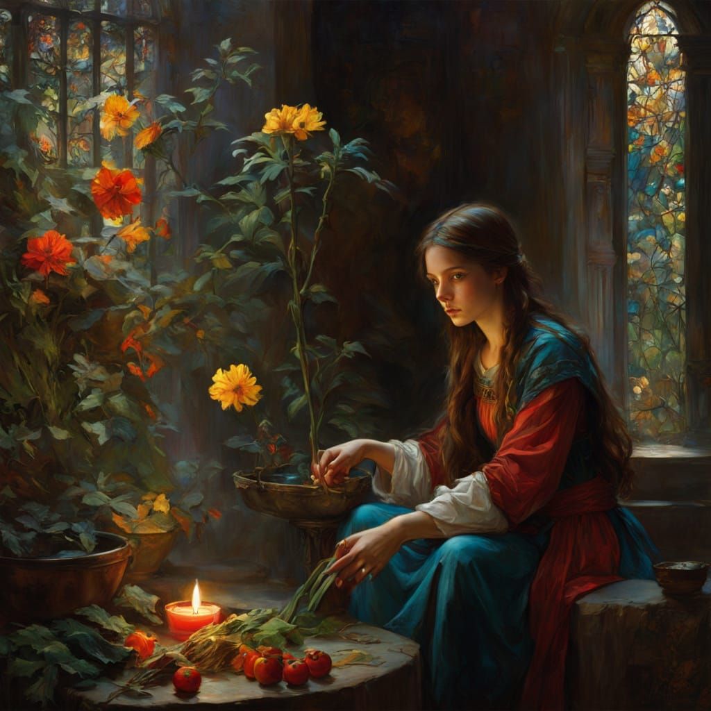 Fantasy Healer in Chiaroscuro Style