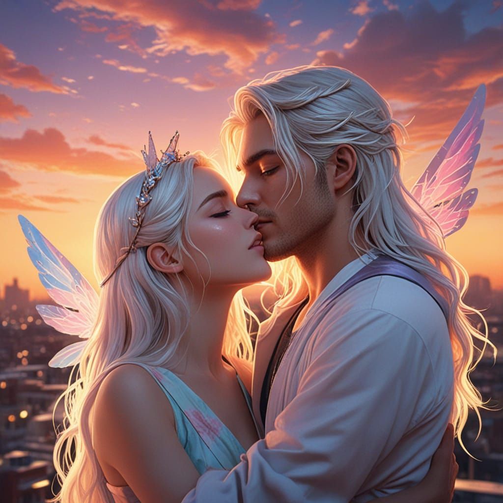 Intimate Galaxy-Inspired Portrait of Handsome Man and Neko P...