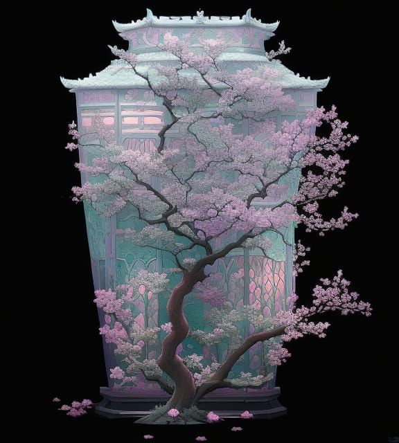 Sakura Plum Tree Concept Art in Digital Painting Style