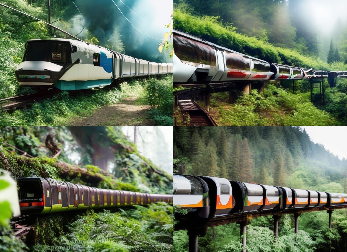 Post-Apocalyptic Monorail Cargo Train in Overgrown Forest