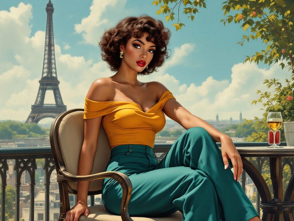 Elegant Woman in 1950s Style by Eiffel Tower