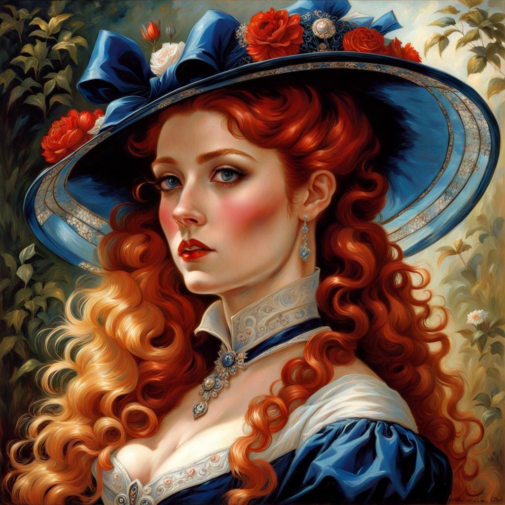 Beautiful Ginger Woman in Latex Costume, Gothic Art Style