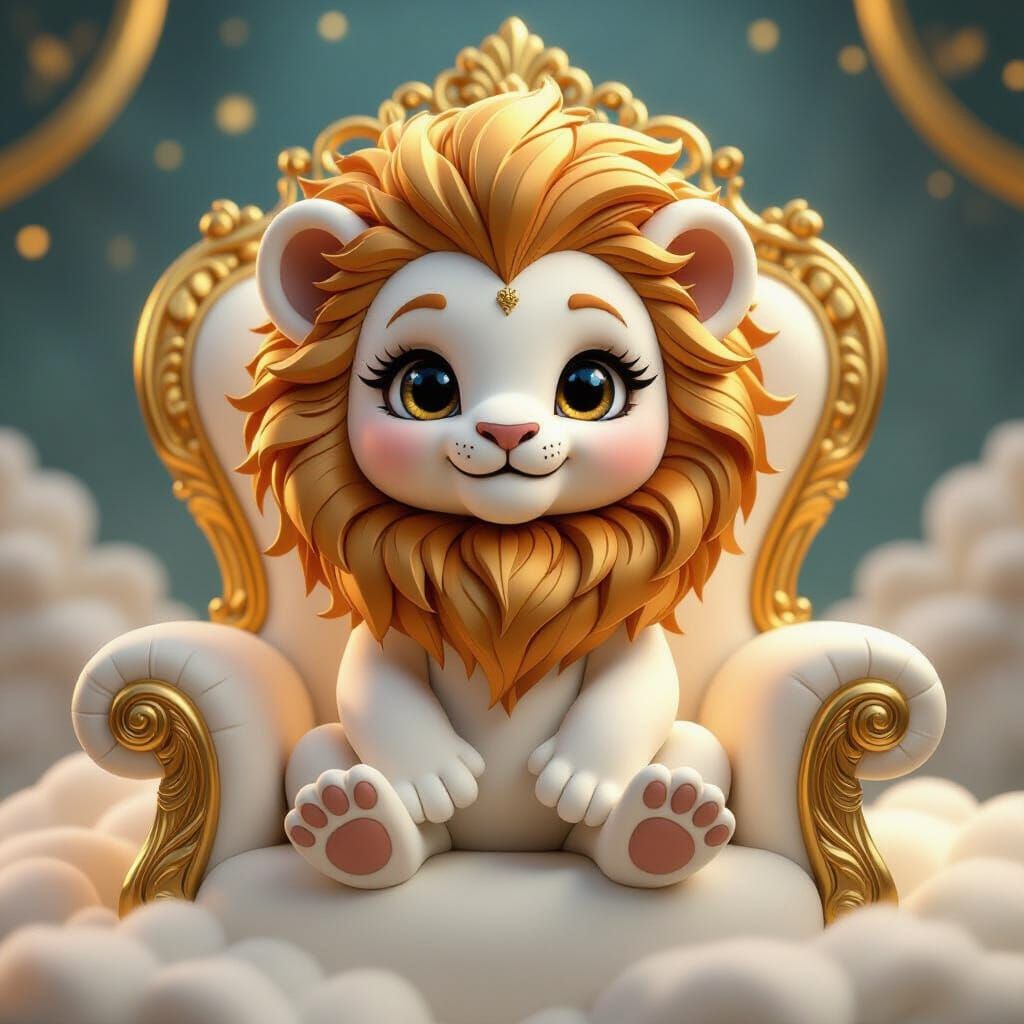 Cute Baby Lion Zodiac Art in 3D Character Style