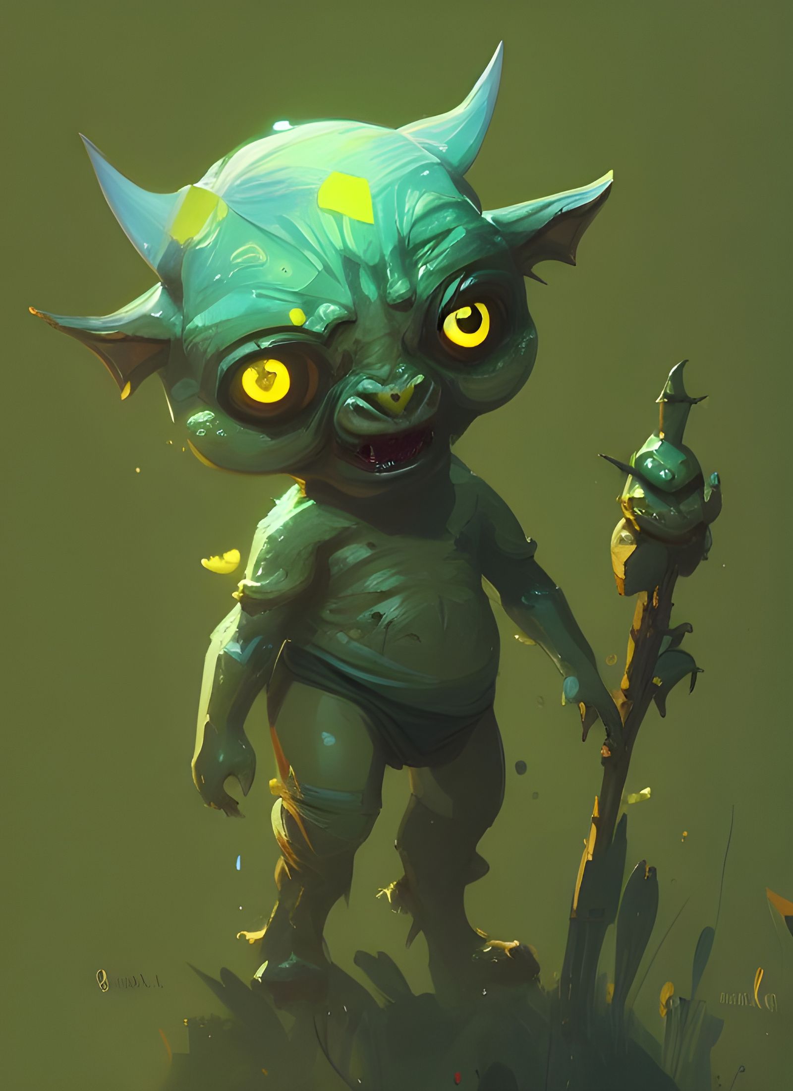 Adorable Little Green Orc in Chibi Style