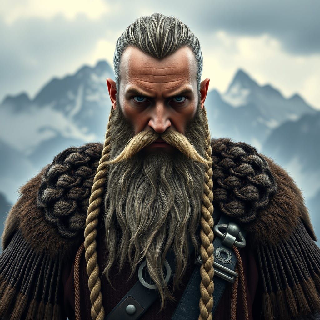 Viking Warrior Stands Proud Amidst Majestic Mountain Range i...
