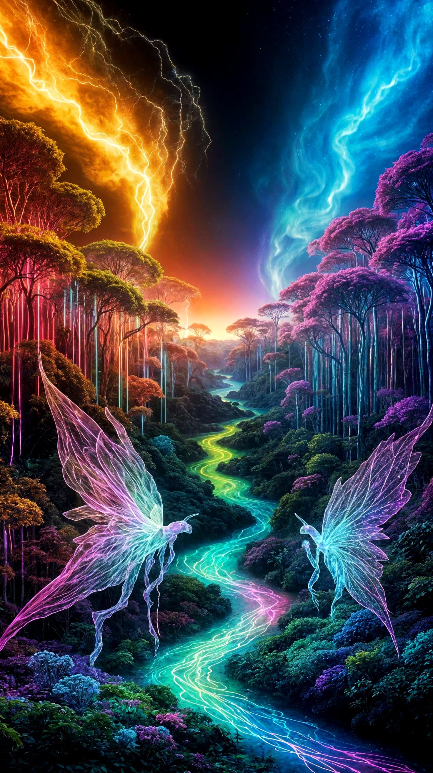 Surreal Alien Jungle in Vibrant, Iridescent Hues