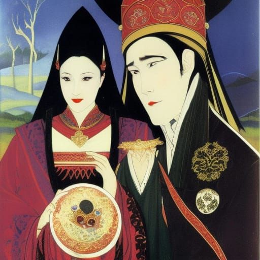 Vampire Lord Eating Onigiri, in Style of Vrubel