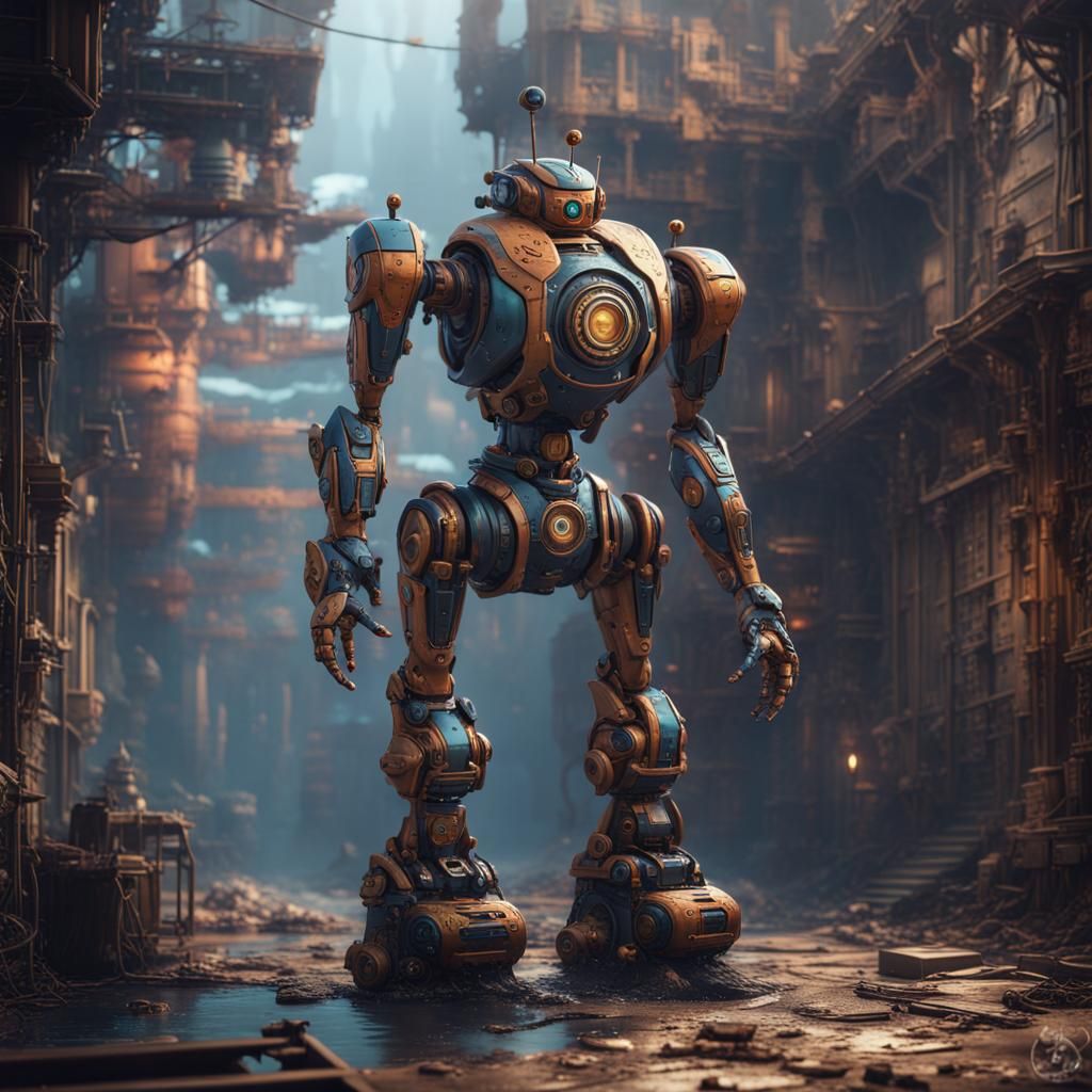 Fantastical Boy Robot Matte Painting in Deep Color