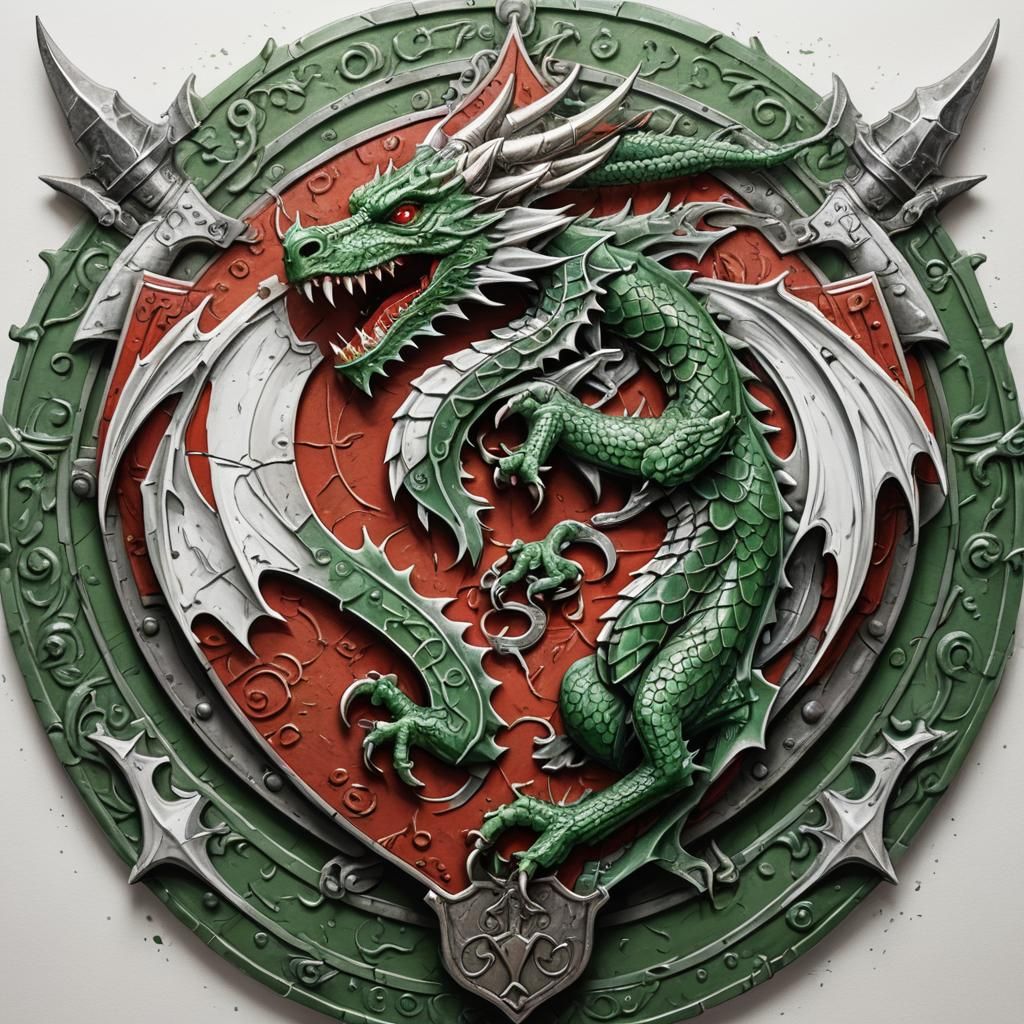 Dragon Heraldic Shield Illustration in Studio Lighting