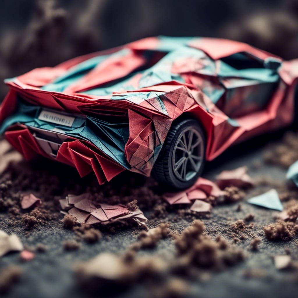 Origami Sports Car in Dynamic Close-Up