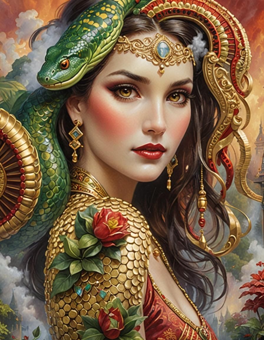 Anaconda with Art Deco Background in Fantasy Style