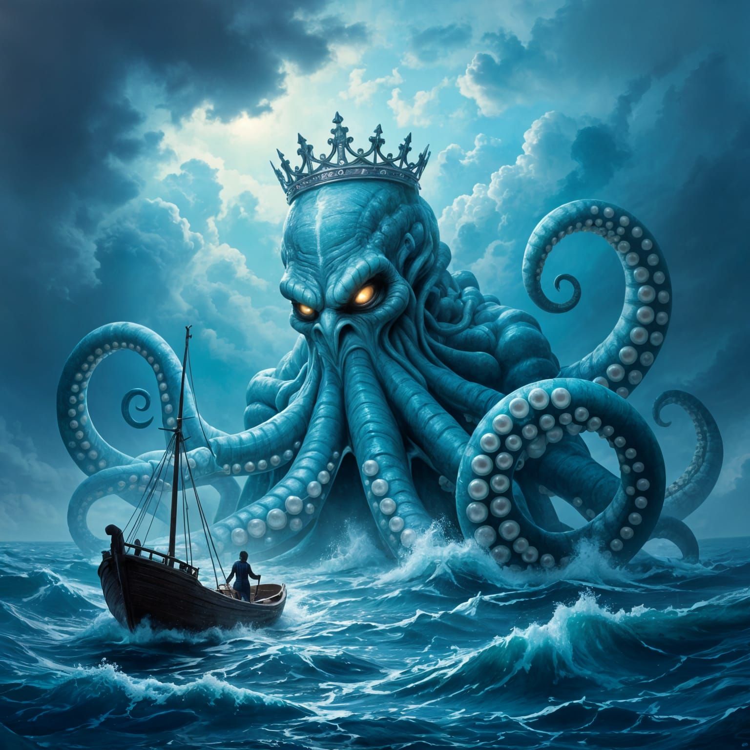 Kraken's Compassion: An Oil Painting of Ocean's Mercy