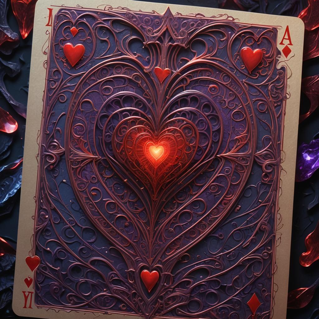 Glowing Two of Hearts Card in Dark Fantasy Style