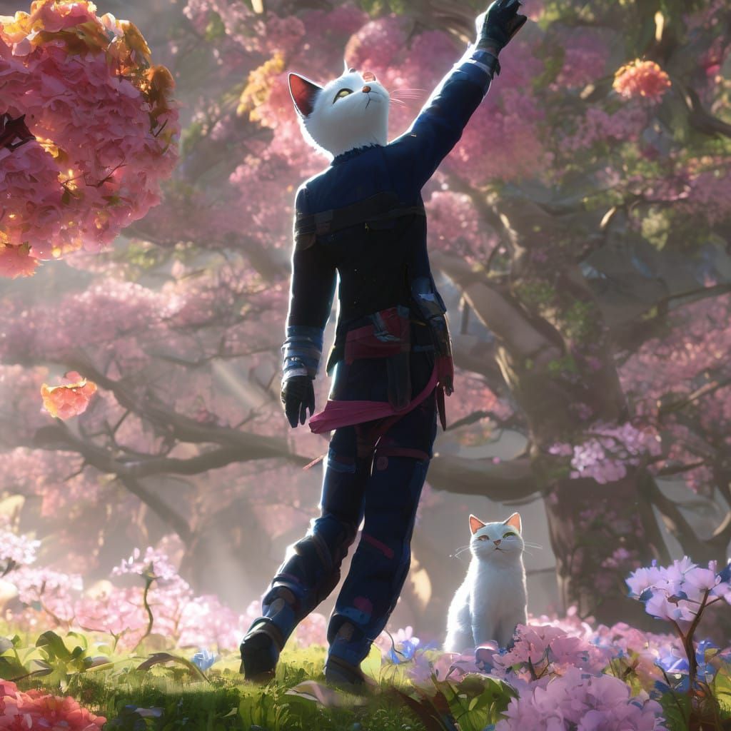 Regal Anime Cat in Whimsical Dreamlike Realm