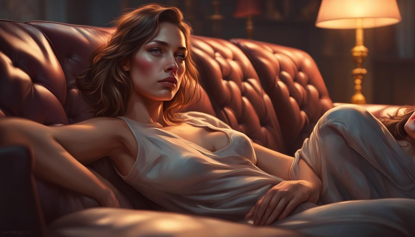 Thoughtful Woman Portrait in Hyperrealistic Style