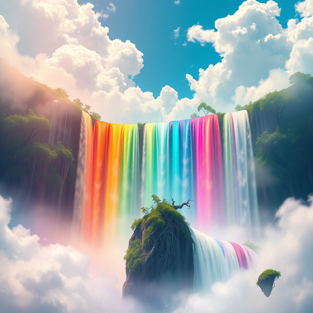 Rainbow Waterfall with Floating Islands in Matte Painting St...