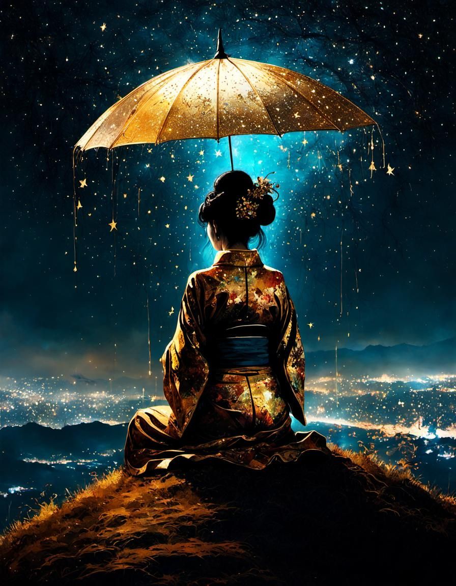 Silhouette of lonely geisha