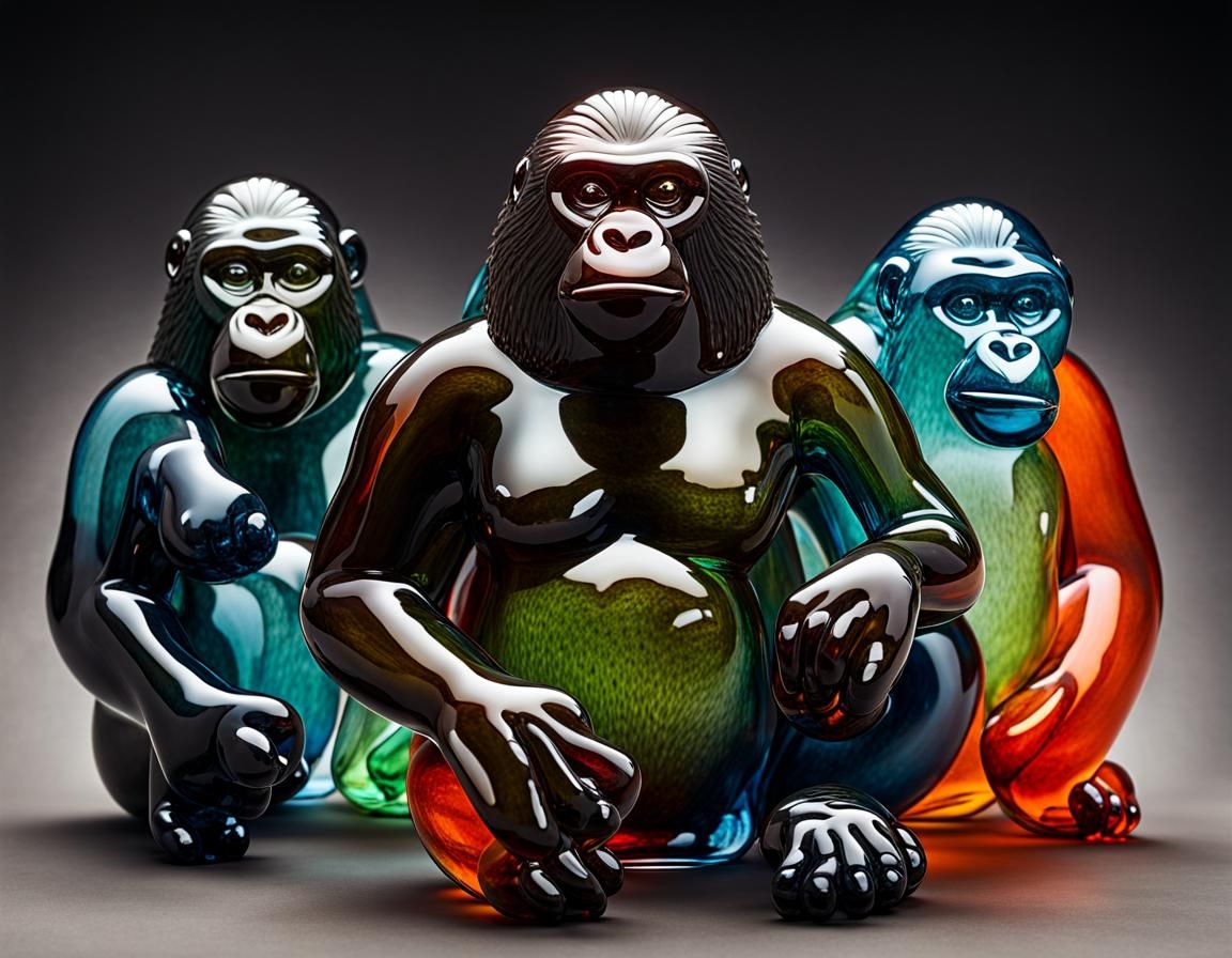 Translucent Hand Blown Glass Gorillas