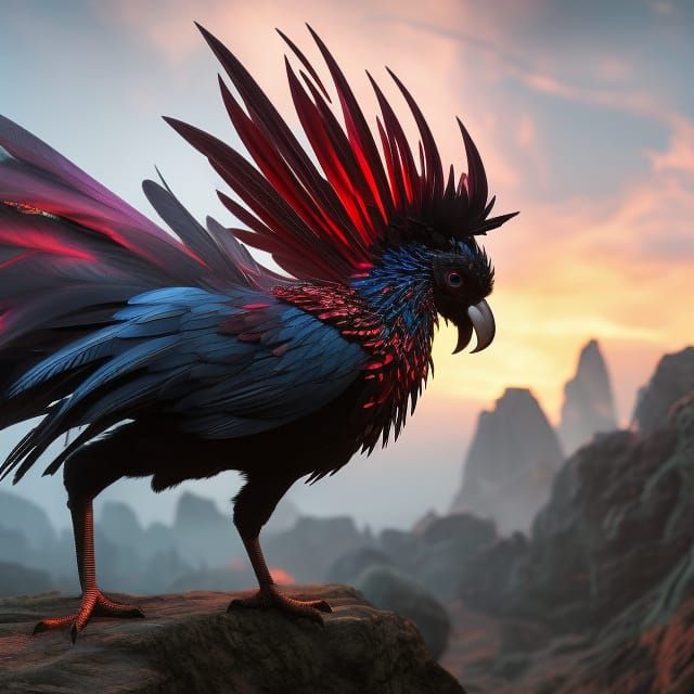 Cyberpunk Rooster Close-Up: Detailed Digital Art